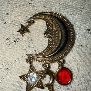 Vintage Delizza & Elster Juliana Gold Tone Celestial Crescent Moon Star Brooch